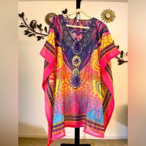 NWOT Colorful Kaftan with Pyramid Rhinestones